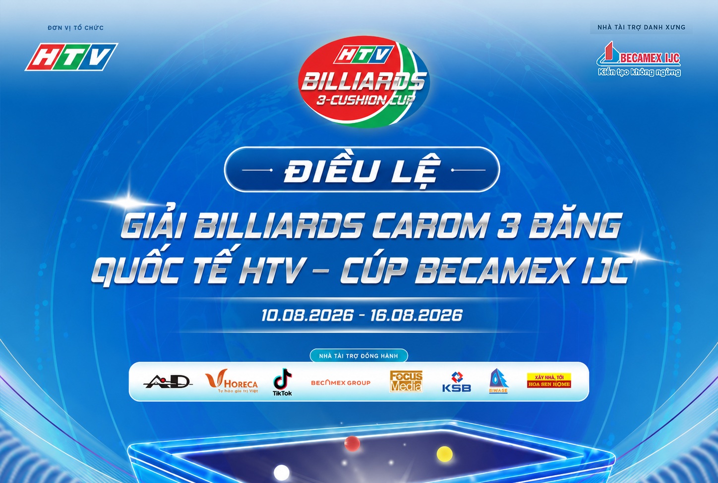 Điều lệ Giải Billiards Carom 3 băng Quốc tế HTV – Cúp Becamex IJC năm 2026