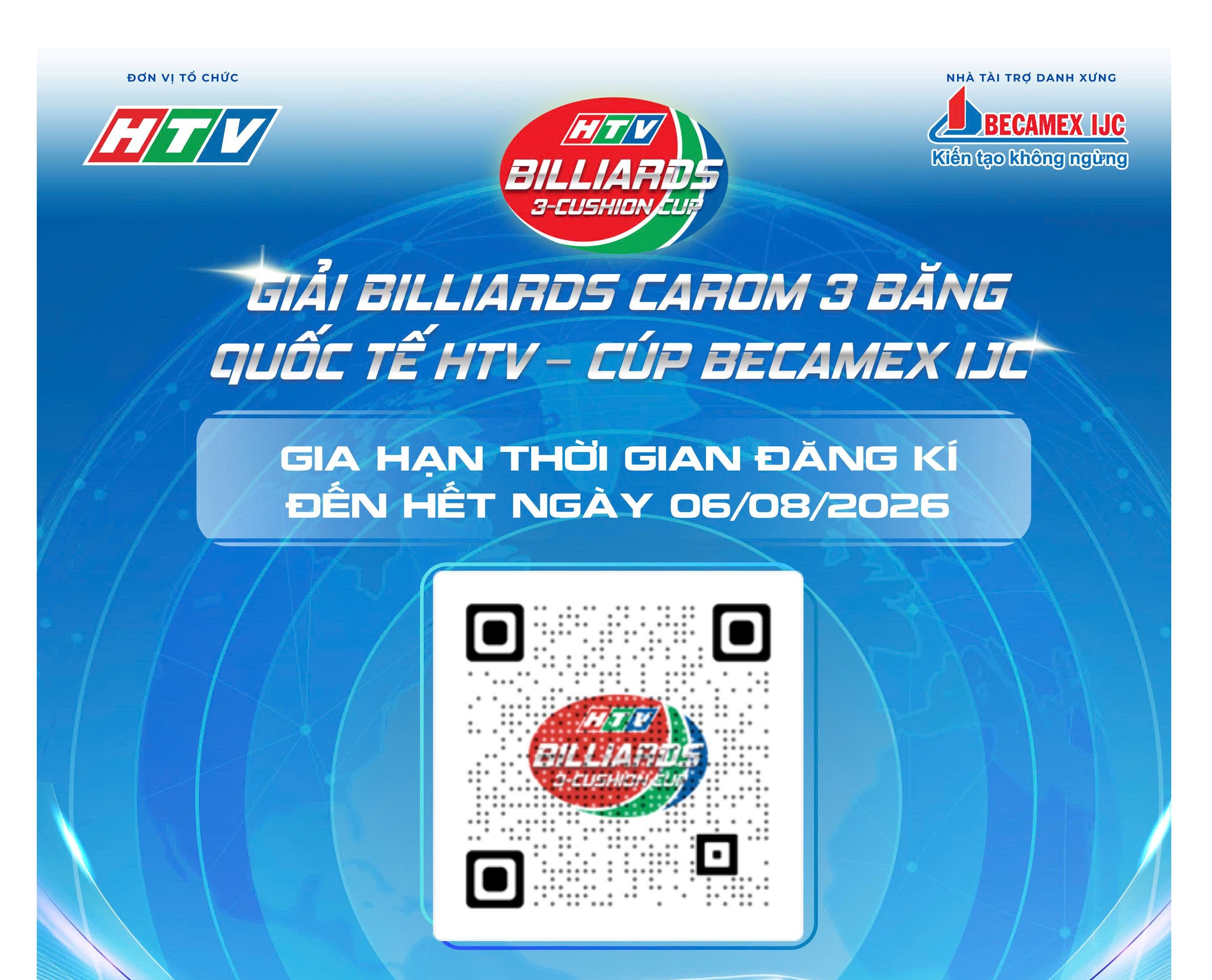 THÔNG BÁO GIA HẠN THỜI GIAN ĐĂNG KÝ  GIẢI BILLIARDS CAROM 3 BĂNG QUỐC TẾ HTV 2026 – CÚP BECAMEX IJC