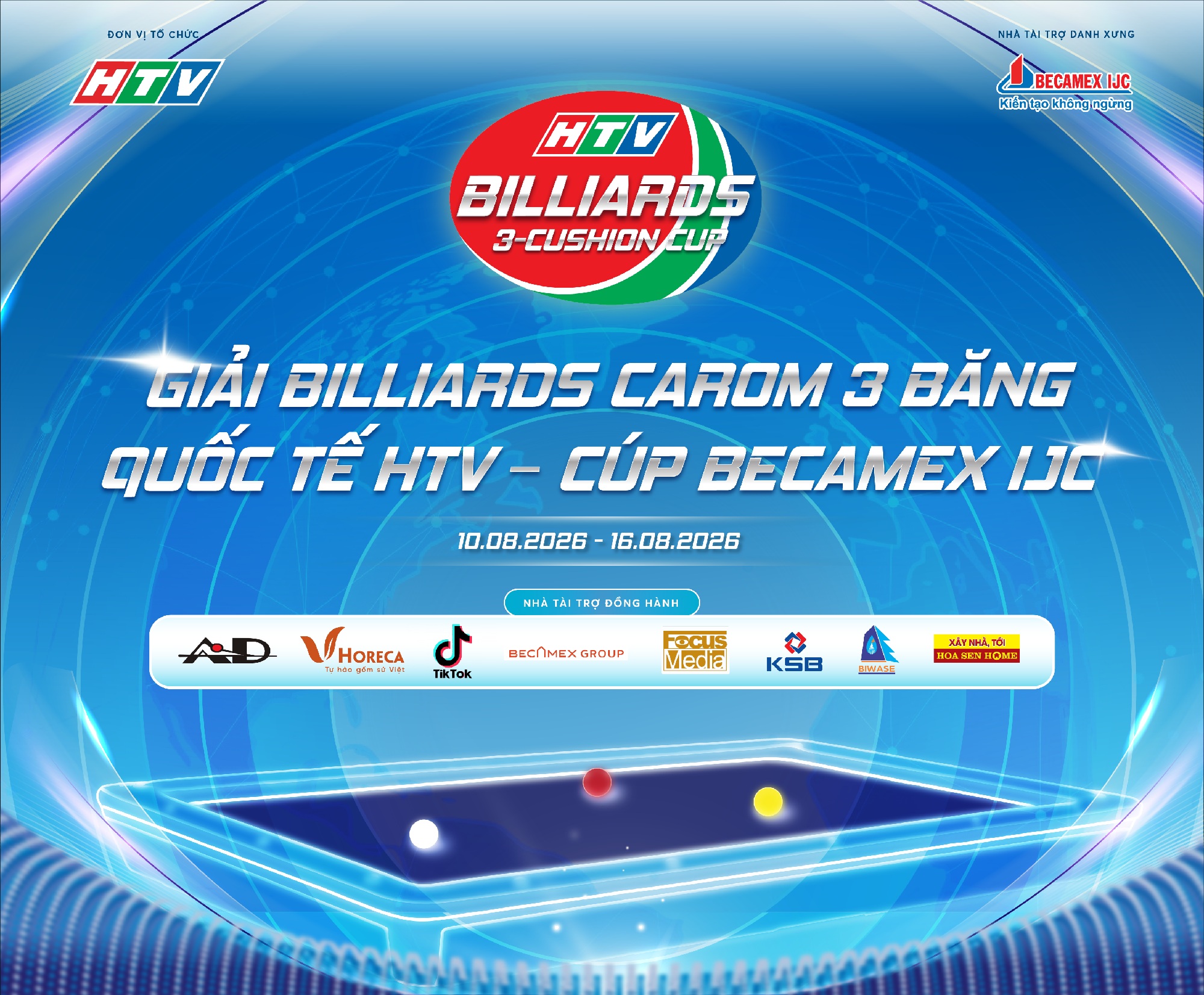 Giải Billiards Carom 3 Băng Quốc tế HTV 2026 – Cúp Becamex IJC quy tụ nhiều cơ thủ hàng đầu trong nước và quốc tế